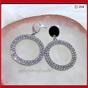 New Silver steel simulated diamond abstract circle hoop modern Earrings
